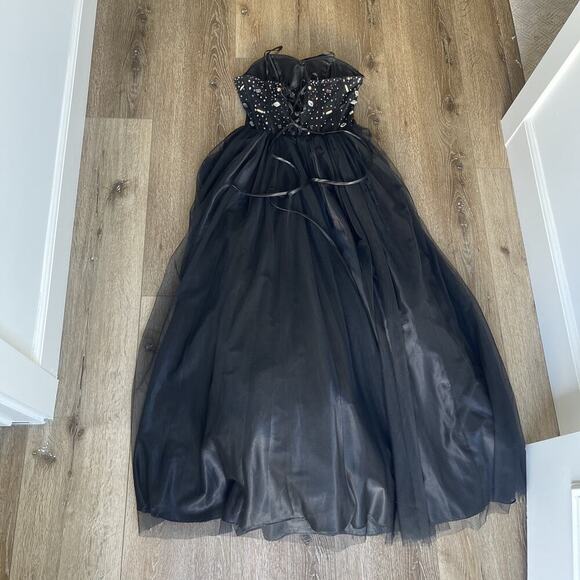 Blondie Niles Sz 9 Corset Gem Mesh Black Maxi Dress Event Sleeveless Romantic - Picture 10 of 16